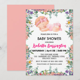 Pink Niedlich Baby Girl Blume Babydusche Kinder Einladung