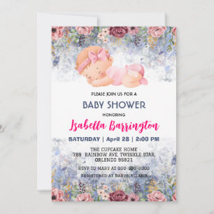 Pink Niedlich Baby Girl Rose Blume Babydusche Kind Einladung