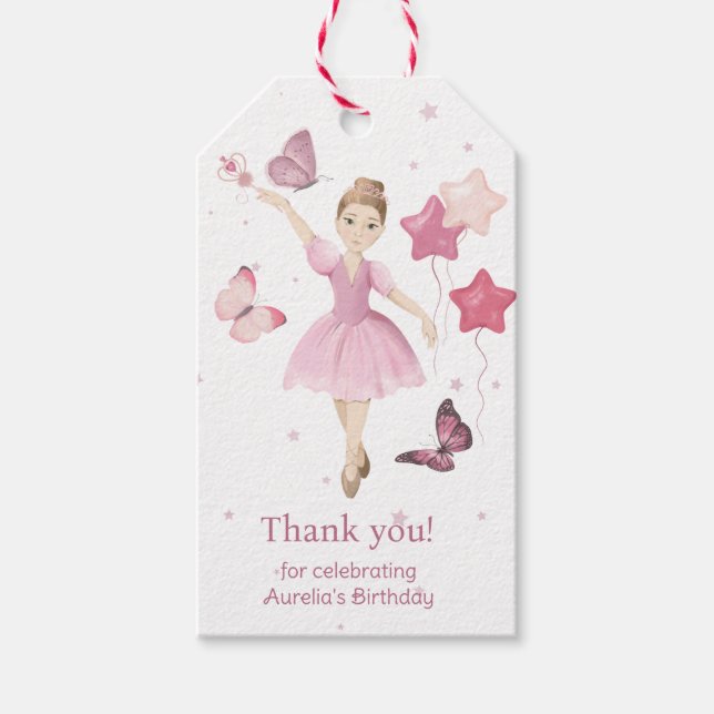 Pink Niedlich Ballerina Danke Geschenkanhänger (Vorderseite)