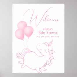 Pink Niedlich Balloon Unicorn Babydusche Willkomme Poster