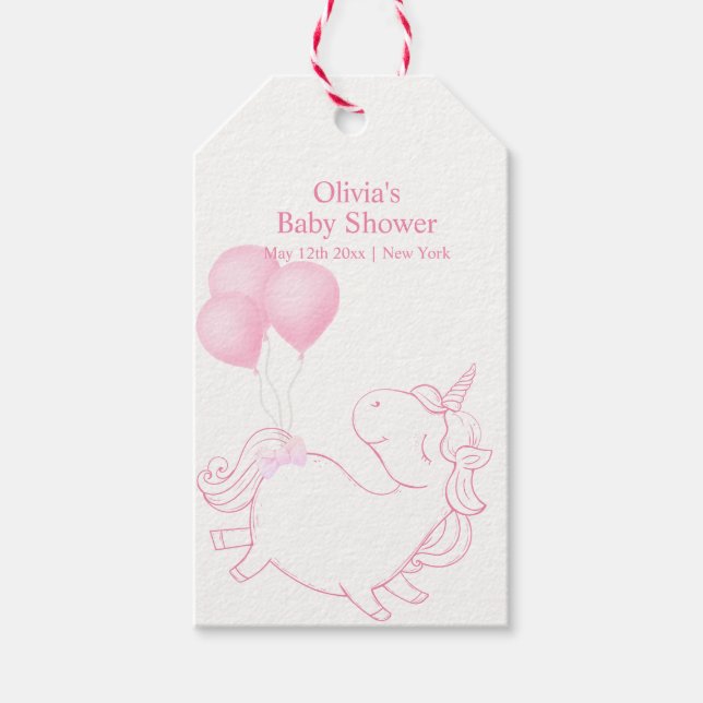 Pink Niedlich Balloon Unicorn Kinderdusche Geschenkanhänger (Vorderseite)