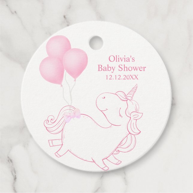 Pink Niedlich Balloon Unicorn Kinderdusche Geschenkanhänger (Vorderseite)