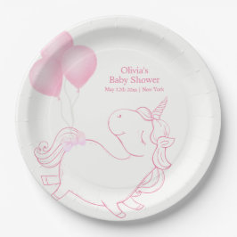 Pink Niedlich Balloon Unicorn Kinderdusche Pappteller
