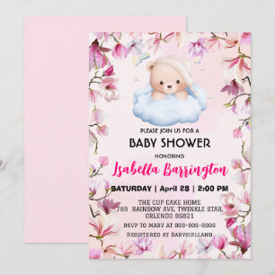 Pink Niedlich Bärenpajamas Blume Babydusche Kinder Einladung