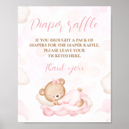 Pink Niedlich Bear Babydusche Windeln Raffle Schil Poster