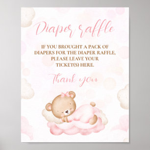 Pink Niedlich Bear Babydusche Windeln Raffle Schil Poster