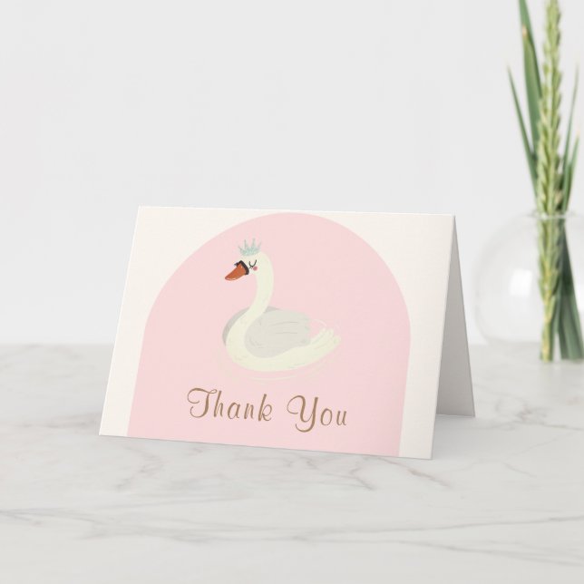 Pink Niedlich Boho Arch Prinzessin Swan Babydusche Dankeskarte (Vorderseite)