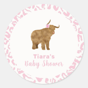 Pink Niedlich Boho Holy Cow Floral Girl Babydusche Runder Aufkleber