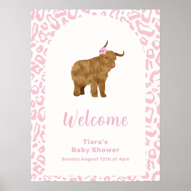 Pink Niedlich Boho Holy Cow Girl Babydusche Begrüß Poster (Vorne)