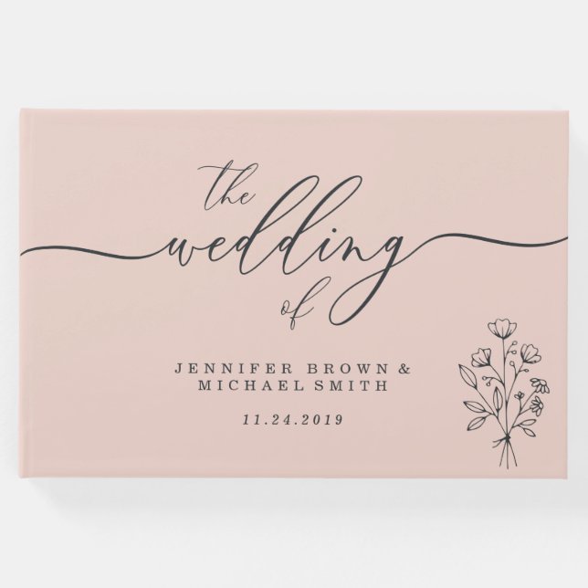 Pink Niedlich Botanischer Blumenstrauß Gästebuch (Vorderseite)