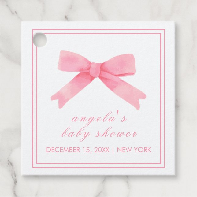 Pink Niedlich Bow Girl Babydusche Geschenkanhänger (Vorderseite)