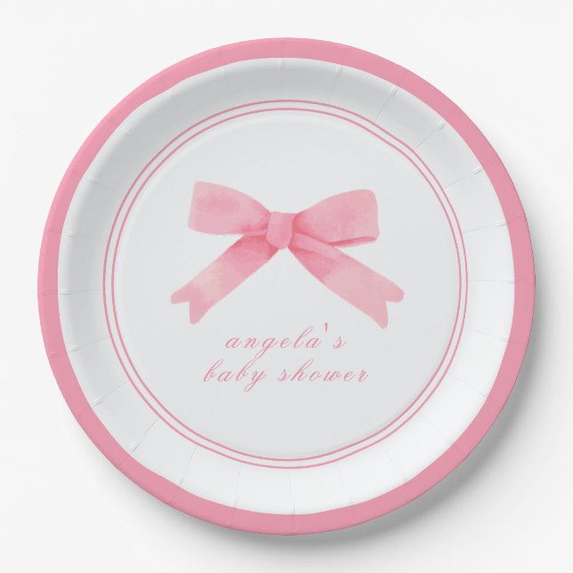 Pink Niedlich Bow Girl Babydusche Pappteller (Vorderseite)
