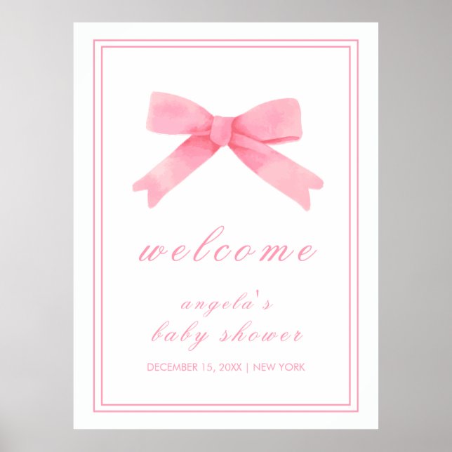 Pink Niedlich Bow Girl Babydusche Willkommen Poster (Vorne)