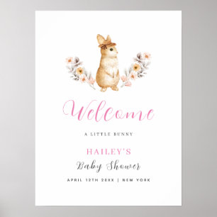 Pink Niedlich Bunny Wildblume Begrüßungsdusche Bab Poster