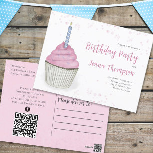 Pink Niedlich Cupcake QR Code Social Media Whimsic Postkarte