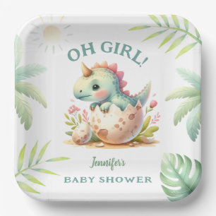 Pink Niedlich Dino Girl Dinosaur Babydusche Pappteller