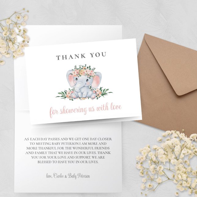 Pink Niedlich Elephant Baby Dusche Danke Karte (Simple Minimal Blush Pink Elephant Baby Shower Thank You Cards)