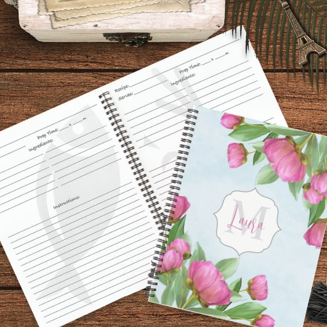 Pink Niedlich Floral Monogram Custom Notizbuch (Von Creator hochgeladen)