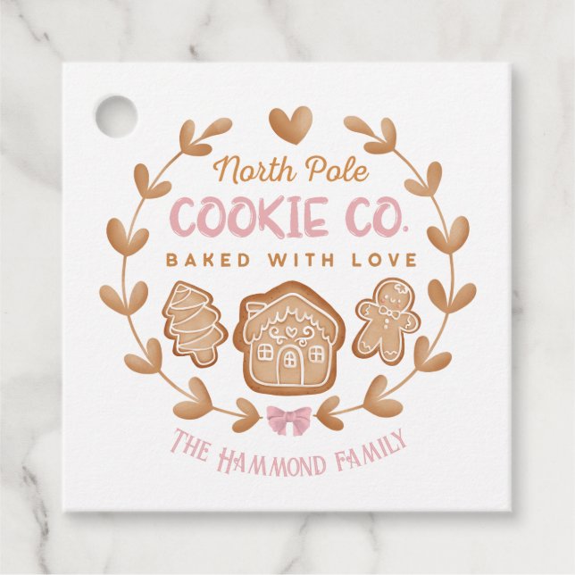 Pink Niedlich Gingerbrot Weihnachtskekse tauschen Geschenkanhänger (Vorderseite)