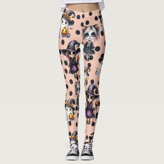 Pink Niedlich Halloween Leggings (Vorderseite)