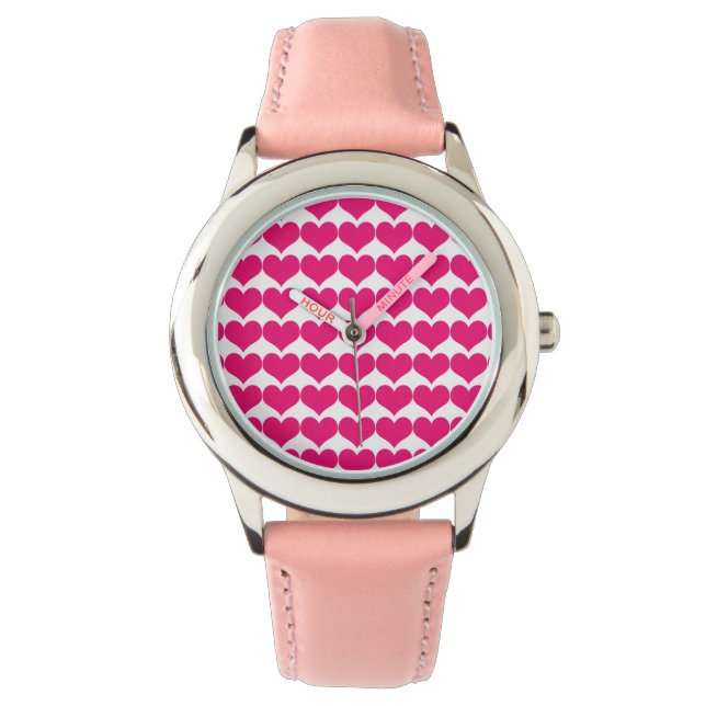 Pink Niedlich Hearts Muster beobachten Armbanduhr (Vorderseite)