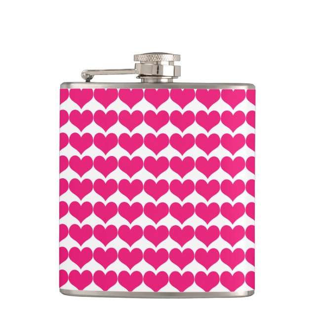 Pink Niedlich Hearts Muster Flasche Flachmann (Vorderseite)