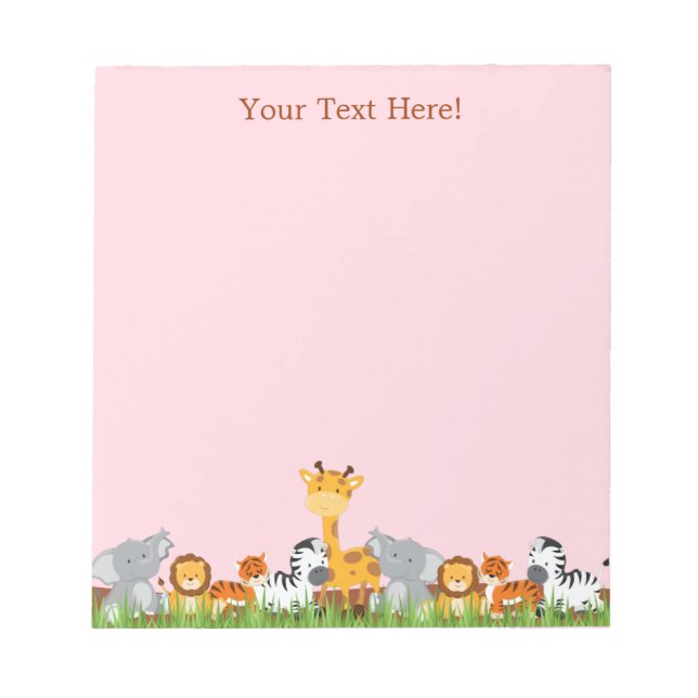 Pink Niedlich Jungle Baby Animals Notepad Notizblock (Vorderseite)