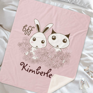 Pink Niedlich Kitten Bunny Animal Friends Girls Ki Sherpadecke