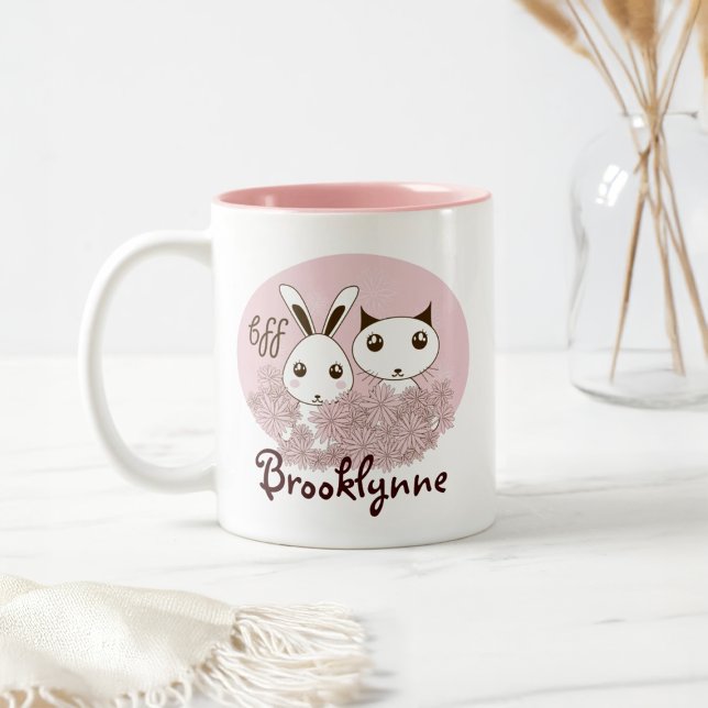 Pink Niedlich Kitten Bunny Animal Friends Girls Ki Zweifarbige Tasse (Von Creator hochgeladen)
