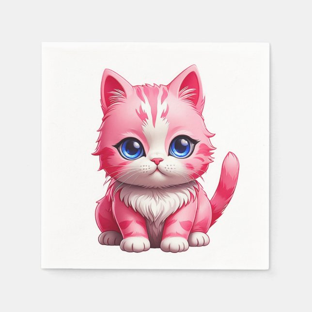 Pink Niedlich Kitty Cat Serviette (Vorderseite)