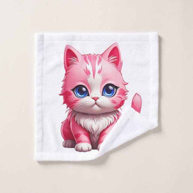 Pink Niedlich Kitty Cat Waschlappen (Waschlappen)