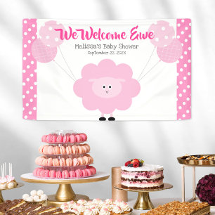 Pink Niedlich Lamb Balloons Sweet Girl Baby Dusche Banner