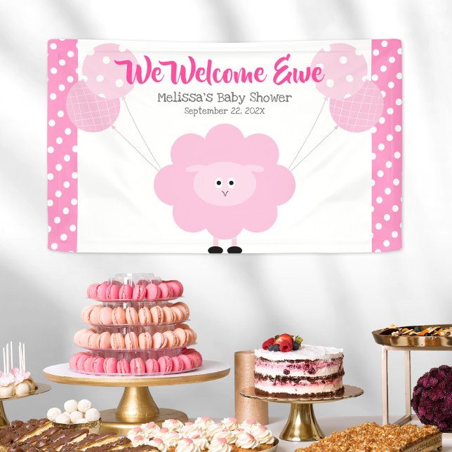 Pink Niedlich Lamb Balloons Sweet Girl Baby Dusche Banner (Von Creator hochgeladen)