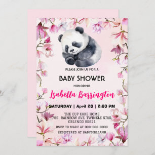 Pink Niedlich Panda Blume Babydusche Kinder Einladung