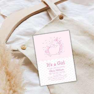 Pink Niedlich Polka Dot Unicorn Girl Babydusche Einladung