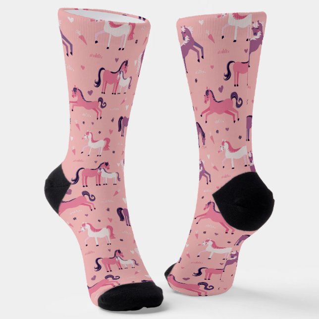 Pink Niedlich Pony Socken (Gewinkelt)