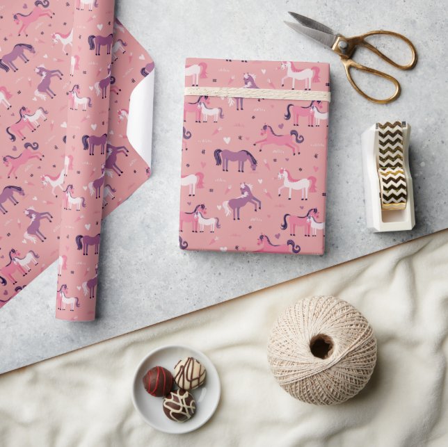 Pink Niedlich Pony Wrapping Paper Geschenkpapier (Kunsthandwerk)