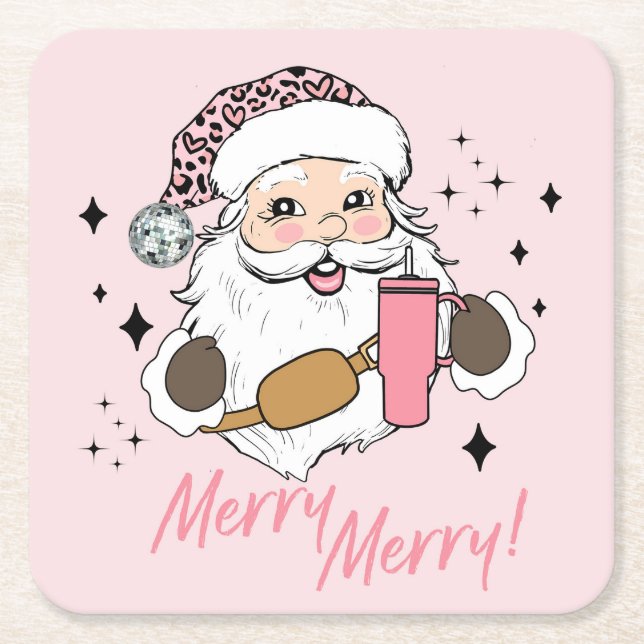 Pink Niedlich Santa, Boujee Santa w/Stanley Belt B Rechteckiger Pappuntersetzer (Vorderseite)
