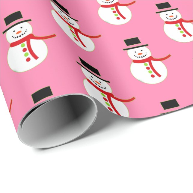 Pink | Niedlich Snow Man Weihnachts-Wrapper Geschenkpapier (Rolleneckpunkt)