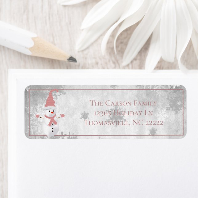 Pink Niedlich Snowman Address Label (Insitu)
