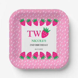 Pink Niedlich Strawberry Berry Sweet 2. Geburtstag Pappteller