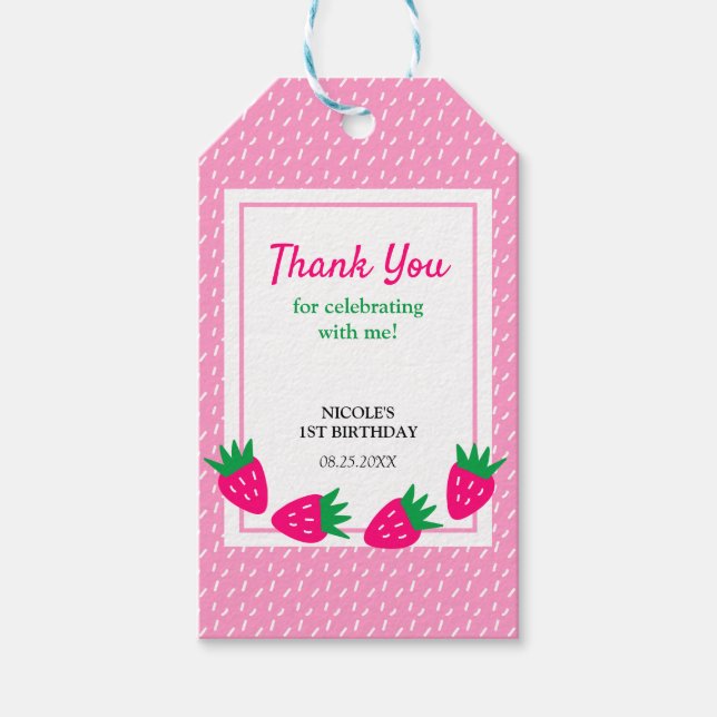 Pink Niedlich Strawberry Girl Geburtstag Vielen Da Geschenkanhänger (Vorderseite)