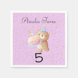 Pink Niedlich Teddy Bear Girls Birthday N Serviette