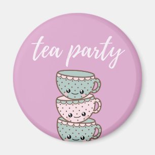 Pink Niedlich Tee Party Teacups Magnet