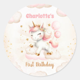 Pink Niedlich Unicorn Magical Girl Geburtstag Runder Aufkleber