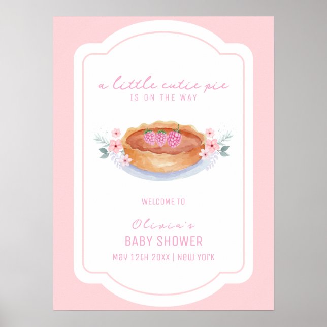 Pink Niedliche Blumenkuchen Himbeere Baby Dusche E Poster (Vorne)