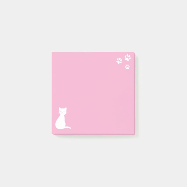 Pink | Niedliche Cat Paws Custom Text Post-it Note Klebezettel (Vorderseite)