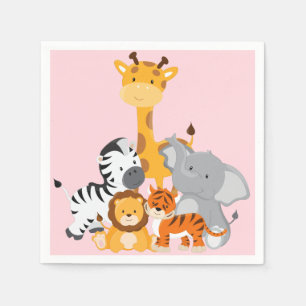 Pink Niedliche Jungle Baby Animal Paper Napkins Serviette
