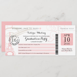 Pink Night in Paris Graduation Party Boarding Pass Einladung