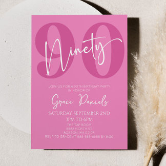 Pink Ninety 90th Ninetieth Birthday Party Einladung